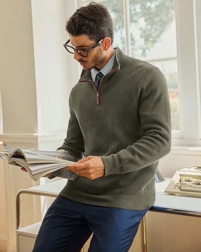 Runcati Mens Quarter-Zip Pullover Sweater Casual Mock Neck Winter Warm Ribbed Polo Sweaters3