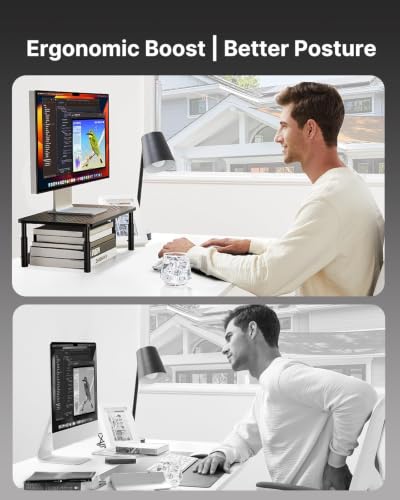 Image of HUANUO Monitor Stand, Monitor Stand Riser 3 Height Adjustable, Monitor Riser with Airflow Vents, Laptop Stand for Desk, Laptop Riser, Desk Organizer for Monitor, Laptop, PC, Printer