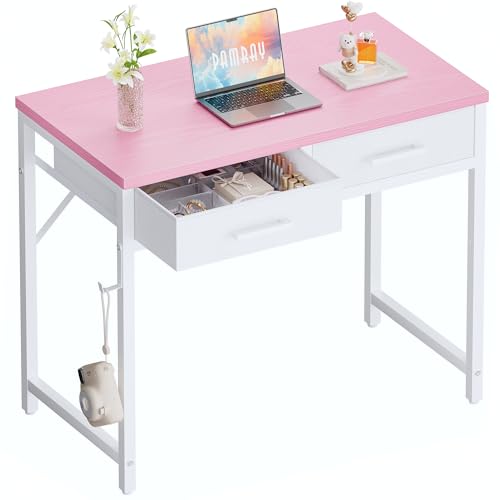 Pamray 32 Inch Small Computer Desk with 2 Drawers for