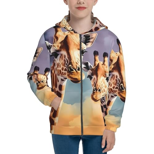Giraffe Mother and Son Kids Pullover Hoodies Boys Zip Up Sweatshirts Girls Athletic Clothes with Pocket3