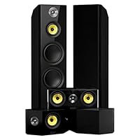 Fluance Signature HiFi Surround Sound Home Theater 5.0 Channel Speaker System Including 3-Way Floorstanding Towers, Center Channel and Bipolar Speakers - Black Ash (HF50BB)