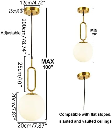 BAODEN 1 Lights Modern Globe Pendant Light Fixture Set of 2 Mid Century Chandelier Brushed Brass Finished with White Globe Glass Lampshade Living Room Bedroom Dining Lighting (Gold)