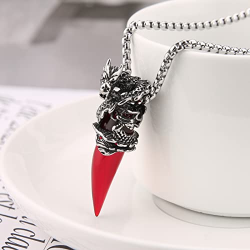 HZMAN Retro Dragon Necklace for Men Women Stainless Steel Gothic Punk Dragon Wrap Crystal Tooth Pendant Biker Party Jewelry Gift3