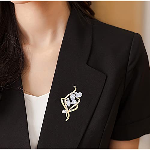 Zirconia Crystal Flower Brooches Pins For Women Bouquets Costume Jewelry Gifts (Rose Gold) #TOP5