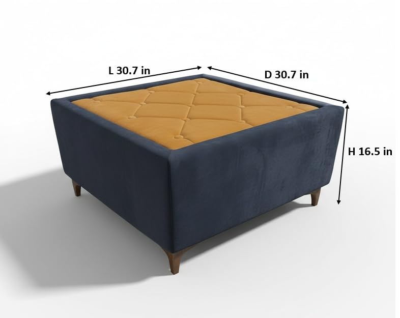 Image of APRODZ Wooden Sofa Set 7 Seater for Living Room, Solid Wood L Shape Sofa with Coffee Table and Two Ottoman Stools, 7 Seater Sofa for Home Office, Yellow & Grey
