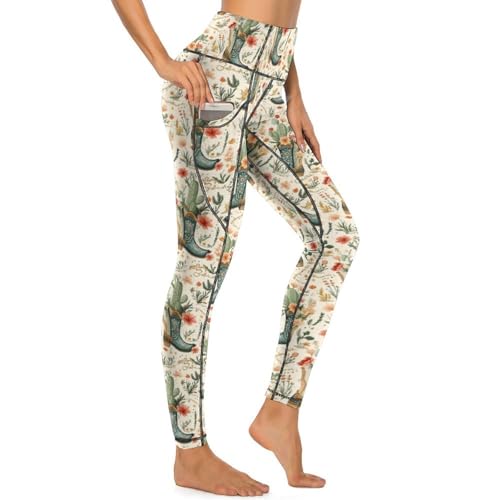 Pantalon de yoga imprimé Western Cactus fini les leggings sans poche