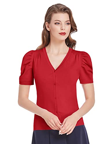 Belle Poque Women's Vintage Puff Sleeve Cardigan #TOP21