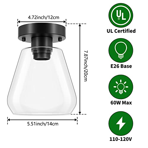 Licperron Hallway Light Fixtures Ceiling Mount, Industrial Modern Semi Flush Mount Ceiling Light, Clear Glass Pendant Lamp Shade, Black Farmhouse Lighting For Entryway, Kitchen, Bedroom (2 Pack) #TOP1