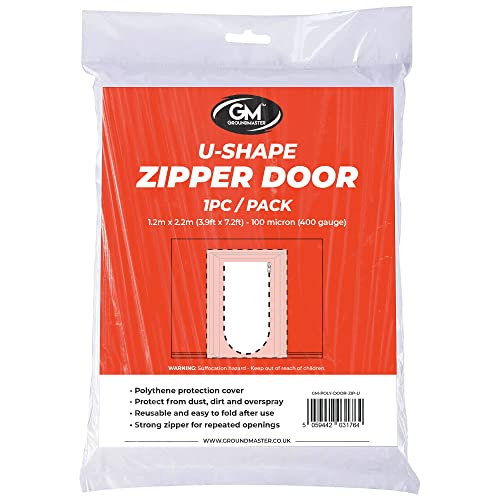 Image of U-Zip Polythene Dust Sheet Door Cover - Plastic Protection Barrier - Dust Sheets for Decorating - DIY Paint Cover Sheets with Masking Tape - Home Renovation Shield