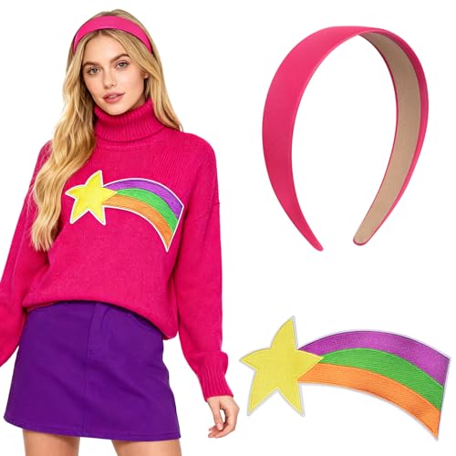 Aczyoxw Shooting Star Patch and Headband Women Costume for Girls Halloween Cosplay Rainbow