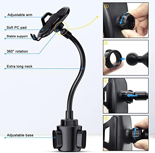 Cup Phone Holder for Car, Universal Adjustable Cup Holder Phone Mount with a Flexible Gooseneck Compatible with Cell Phone iPhone 11 Pro XS Max XR X 8 7 6s 6 5s, Samsung Galaxy S10 S9 Note S8 S7 S6