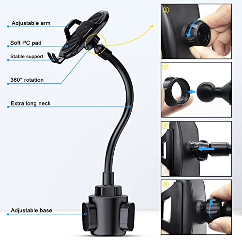 Cup Phone Holder for Car, Universal Adjustable Cup Holder Phone Mount with a Flexible Gooseneck Compatible with Cell Phone iPhone 11 Pro XS Max XR X 8 7 6s 6 5s, Samsung Galaxy S10 S9 Note S8 S7 S6