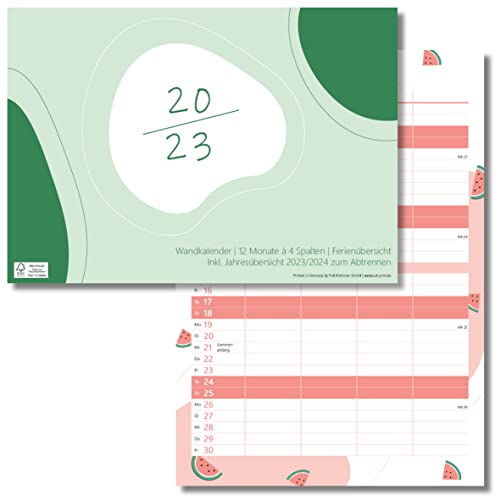 Wandkalender 2023 | Familienplaner mit 4 Spalten | 12 Monatskalender mit Feiertagen | Ferienübersicht | Jahresübersicht 2023/2024 zum Abtrennen | Recyclingpapier (2023 | 1er Pack) Cover