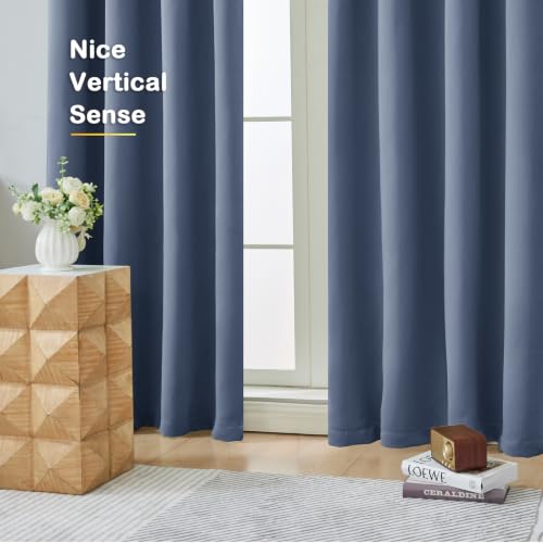 Image of Denim Blue Blackout Curtains for Bedroom 78 Inch Length 2 Panels Set, Solid Thermal Insulated Energy Saving Window Curtains for Living Room, Dual Rod Pocket Window Drapes, 2x40Wx78L Inches
