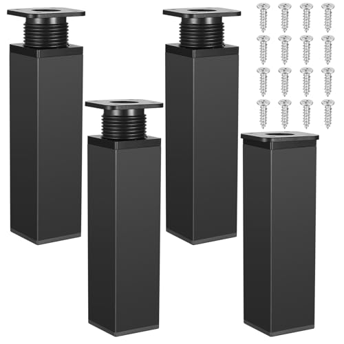 Gaomoeny 4 pernas para móveis de altura ajustável, pernas ajustáveis, pés de liga de alumínio, adequadas para móveis, mesa, sofá, moldura de mesa (preto 15 cm)