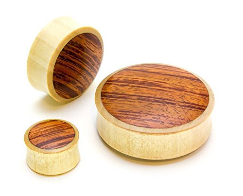 Elementals Organics Crocodile Wood Plugs for Ear – Smooth Ear Gauge with Red Tigerwood Inlay, 38mm, 1-1 2 Inch, Price Per 1 Earring