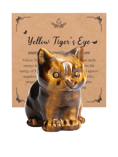 Image of JSDDE Tiger Eye Crystal Cat Figurine for Cat Lovers Cute Gemstone Cat Ornaments Healing Crystals Cat Statue Gifts