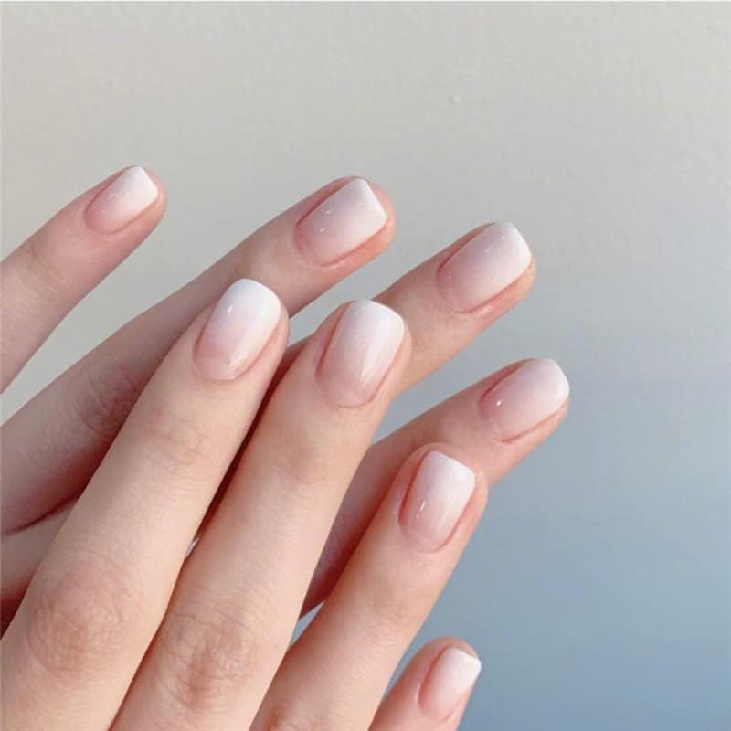 JUSTOTRY 24 Pcs Press on Nails Short, White Translucent Fake Nails with Designs,Square Acrylic False Nails Short, Stick on Nails for Women Nails Art