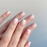 JUSTOTRY 24 Stück Eckig Nägel Zum Aufkleben Kurz, Gradient Weiß French Künstliche Nägel, Trend Kunstnägel Press on Nails mit Nagelkleber, Square Fingernägel Fake Nails Kurz für Frauen
