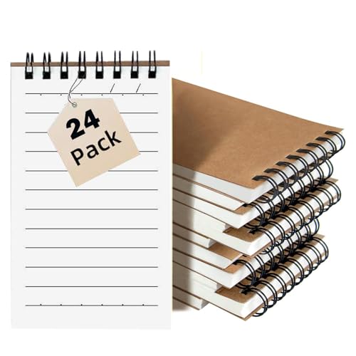 24 Pack Pocket Notebooks, 3x5 Inch 60 Sheets/120 Pages 9MM Wide Ruled Mini Kraft Spiral Notebook, Small Notepads, Top Bound Pocket Size Note Pads With Lined Pages,Memo Pads For Home,School,Office(24)