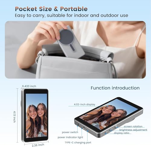 Image of Suicune Vlog Selfie Monitor Screen for iPhone & Android, Magnetic Phone Back Camera Selfie Monitor, Content Creator Essentials, Wireless Mirroring for YouTube Live Streaming