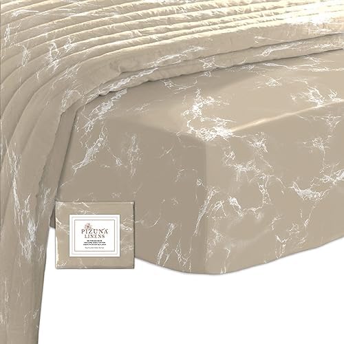 Pizuna 100% Cotton King Size Fitted Sheets Off White, 400 Thread Count Long Staple Cotton Kingsize Fitted Bed Sheets 150x200 cm, Sateen Weave 40 cm Deep Fitted King Size Sheet 1 PC