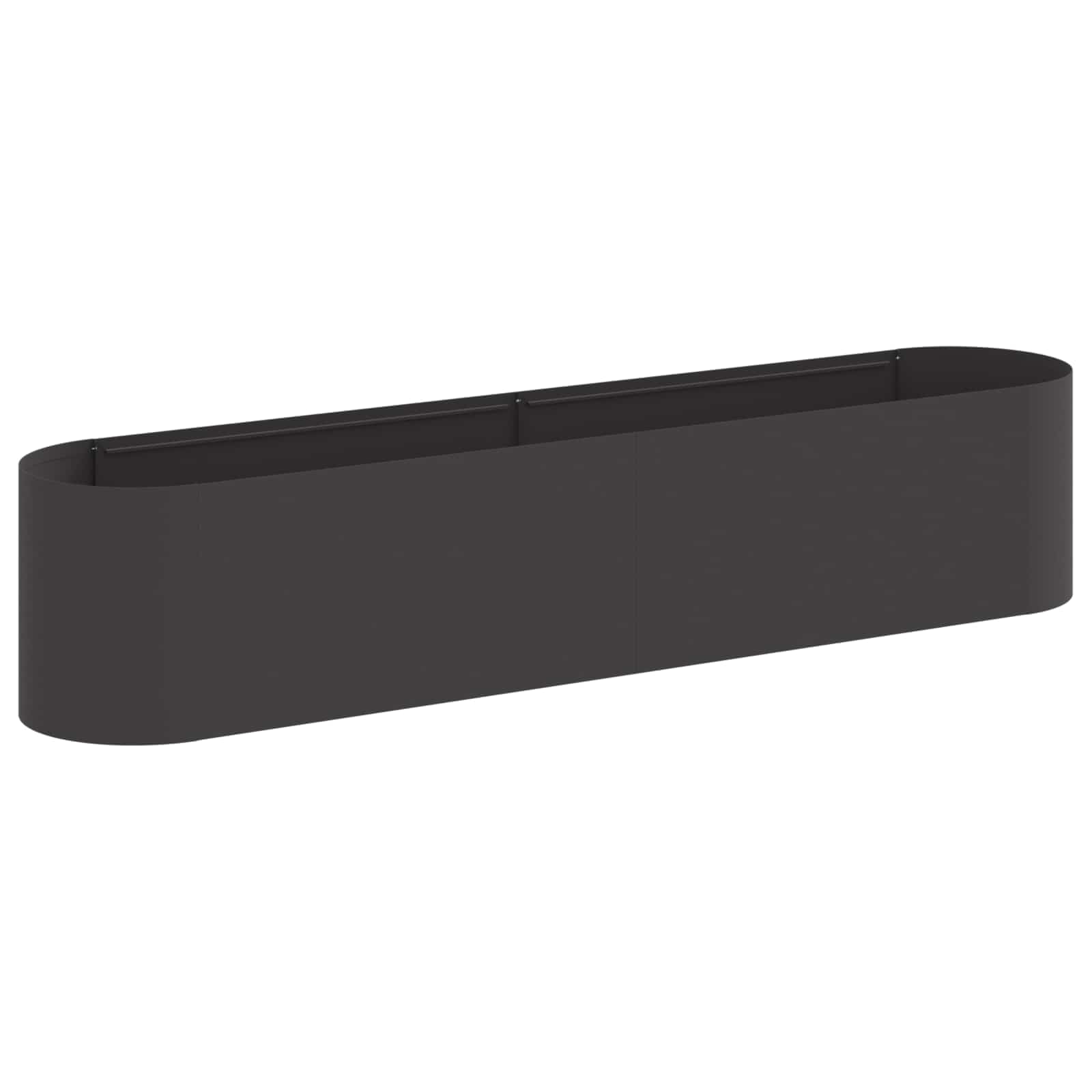 Jardinera de acero negro resistente a la intemperie con base abierta para drenaje natural en huertos