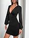 Mokoru Women's Sexy Ruched Bodycon Long Sleeve V Neck Mini Party Cocktail Dress, Small, Black