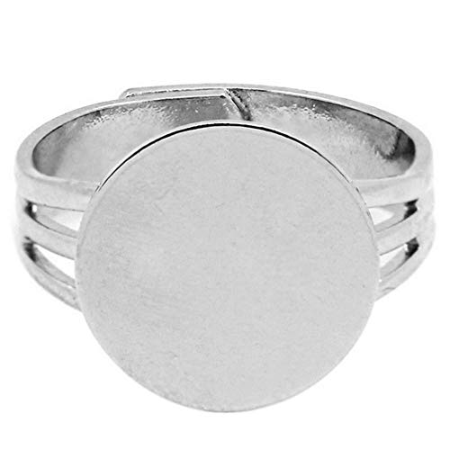 HOUSWEETY 10 Stück Ringe Basis blanko Findings verstellbar Scheibe rund Silber Ton 18 mm US 7,5 Cover