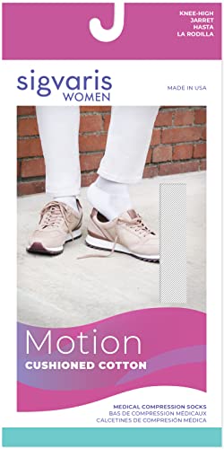 Image of SIGVARIS Women's Motion Cushioned Cotton 360 Closed Toe Calf-High Socks 20-30mmHg - White - Small Long