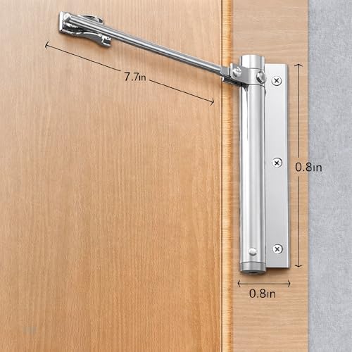 Image of Door Closer Spring Arm with Adjustable Tension, 180 Degree Rotation, Metal Door Closing Mechanism for Left and Right Door Installation