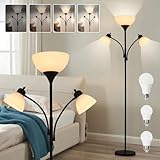 GDRKNP 3 in 1 Lamps for Living Room, Floor Lamp with 2 Adjustable Reading Lights, Stepless Dimming Floor Lamps, 3 LED Bulbs Included, Modern Standing Lamp for Bedroom, Office, Home Essentials