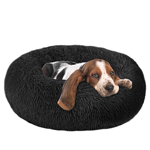 Calming Dog Bed Donut Cuddler Cat Bed Round Bed for Small Medium Large Dogs Pet Cat Bed with Raised Rim Machine Washable (Up to 25/35/55/100lbs)