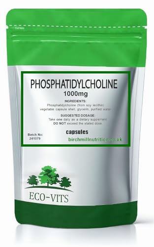 ECO-VITS PHOSPHATIDYLCOLINE 120 CAPS (1000 MG), embalaje reciclable, bolsa sellada, salud del hígado y desintoxicación, función cerebral y de memoria, metabolismo de las grasas, salud celular y