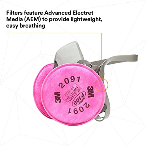 3M Half Facepiece Reusable Respirator Assembly Kit 6191, P100, Lightweight, Comfortable, Easy To Adjust, Includes 2091 Particulate Filter, Welding, Soldering, Asbestos #TOP5