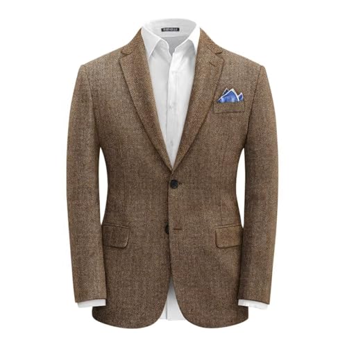 EMERAIDVLN Men's Tweed Blazer Vintage Herringbone Tweed Suit Jacket Casual Two Button Notch Lapel Wool Blend Sport Coats