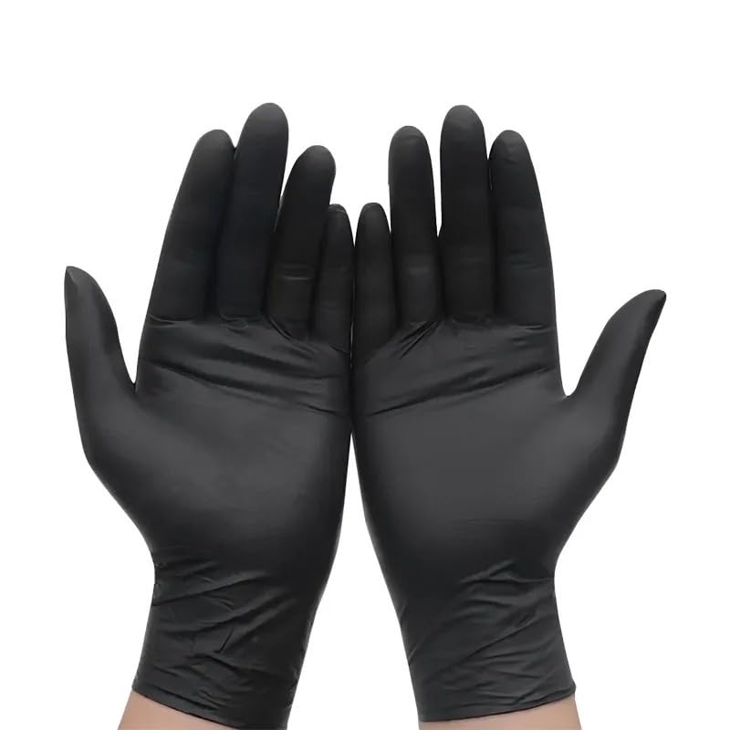 Guantes desechables de nitrilo negros (10-100 unidades), aptos for cocina, baño, tatuajes, tintes capilares, cortes pelo y barbacoas, grado alimenticio, sin olores, for tareas delicadas(100PCS,XL)