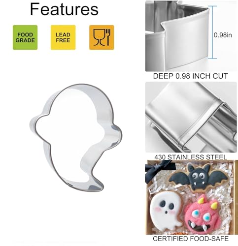 5 Pieces Small Halloween Cookie Cutters, Size 2.2\" to 2.6\" Mini Stainless Steel Molds Ghost, Cat, Bat, Pumpkin Holiday Shapes for Halloween Party Decorations