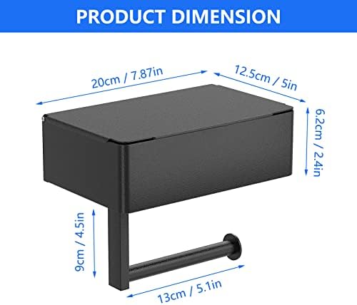 GUIGUZI Black Toilet Paper Holder, Toilet Roll Holder With Storage Box, Stainless Steel Toilet Roll Holder Wall Mounted Self Adhesive,Toilet Roll Holder With Shelf for Bathroom Washroom Toilet Kitchen