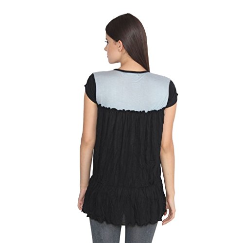 Image of Teemoods Women's Solid Viscose Top: Two Tone Design, Short Sleeve, Round Neck, Regular Fit, Breathable & Comfortable, Casual Wear for Women, S, M, L Sizes