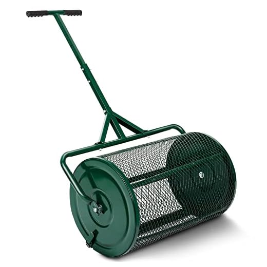 Compost Peat Moss Spreader,Heavy Duty Metal Mesh Spreader w/Adjustable Handle Can Fertilizer, Topsoil, Planting, Seeding, Mulch for Lawn, Garden and Yard, Green