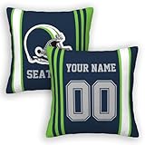 Seattle Throw Pillow Covers Custom Football Style Pillows Case Personalized Any Name and Number Pillow Cover Fans Gifts for Men Women Youth Boy