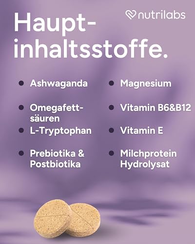 NutriLabs Zilcalm Beruhigungstabletten für Hunde - 90 STK. - mit Milchprotein, Ashwagandha, Probiotika, L-Tryptophan UVM. - Beruhigungsprodukte für Hunde - Nahrungsergänzungsmittel Hund