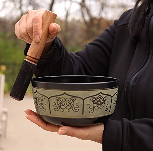 Dharmaobjects Tibetan Meditation 8 Lucky Symbols Singing Bowl Mallet Mat Cushion Set (7 Inches, 8 Lucky Symbols) #TOP4