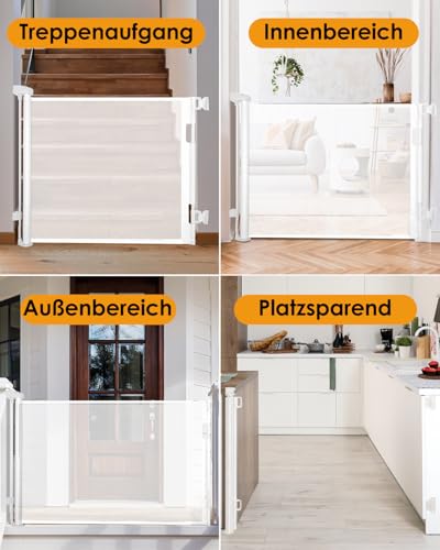 derimkcoa 2 Pack Treppenschutzgitter Ausziehbar für Babys, 0-140 cm Baby Absperrgitter Türschutzgitter Treppenschutzrollo,Tierschutzgitter Geeignet für Treppen/Türen/Innen & Außen (Weiß)