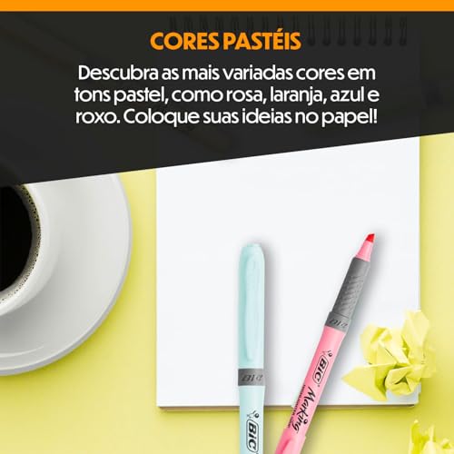 BIC, Kit 3 Marcadores de Texto Marking Pastel + 3 Canetas Hidrográficas Intensity Pastel, 6 Unidades