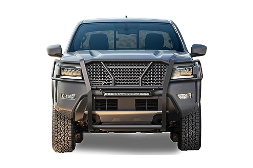 Image of Black Horse RUGGED Heavy Duty Grille Brush Bumper Guard Modular Black Come With Single Row LED Light Compatible with 2022-2024 Nissan Frontier-RU-NIFR22-B-K2
