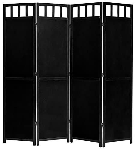 Legacy Decor 4 Panels Solid Wood Privacy Screen Room Divider Black Finish 5.6’ Tall #TOP1
