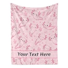 CUSFOU Axolotls Blanket Pink, Personalized Flannel Blankets with Text Name