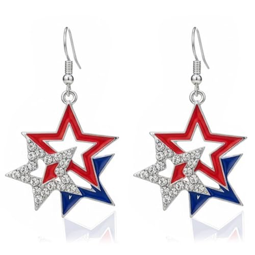 Usa Earrings for Women, Red White and Blue and 4th of July Jewelry, Multi-Layered Star Accessory for Independence Day Memorial Day Party